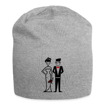 Mariage, Couple, Mariée, Marié - Bonnet en jersey - gris chiné - Devant