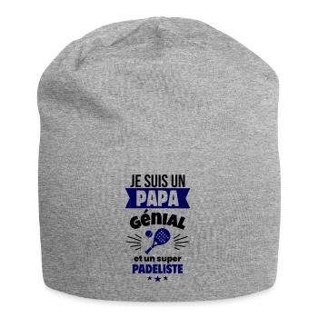Papa génial & padéliste – idée fête des pères - Bonnet en jersey - gris chiné - Devant