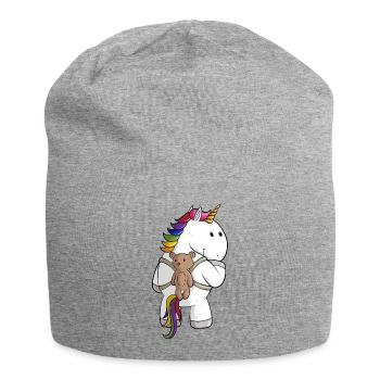 Comic Einhorn mit Rucksack - Jersey-Beanie - Grau meliert - Vorne