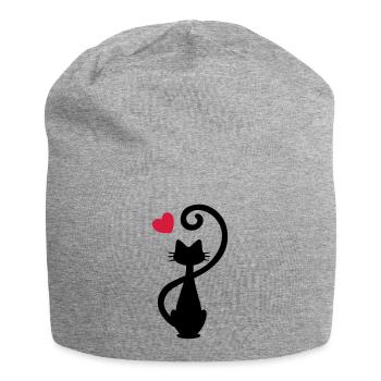 Chat - chat dame - chat - chat - minou - Bonnet en jersey - gris chiné - Devant