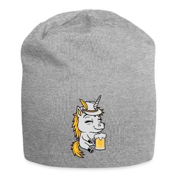 Bier trinkendes sitzendes Einhorn - Jersey-Beanie - Grau meliert - Vorne