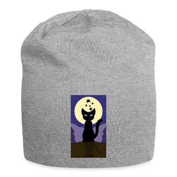 chat Halloween clair de lune - Bonnet en jersey - gris chiné - Devant