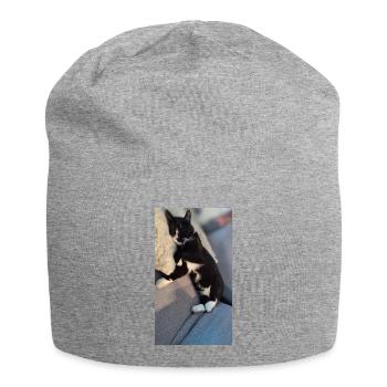 TUXEDO CAT SLEEPING - Jersey Beanie - heather grey - Front