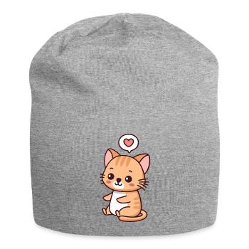 Chaton Coeur Doux Illustration - Bonnet en jersey - gris chiné - Devant