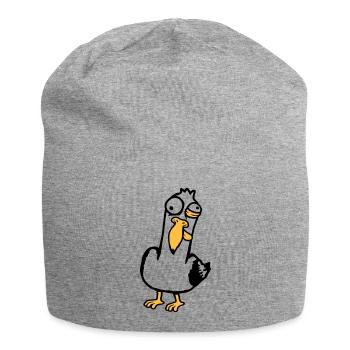 Crazy Seagull Squinting Grimace Insane Bird - Jersey Beanie - heather grey - Front