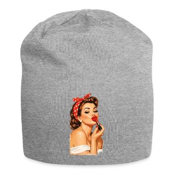 Pin-Up Girl Retro Vintage Style: Roter Kussmund - Jersey-Beanie - Grau meliert - Vorne