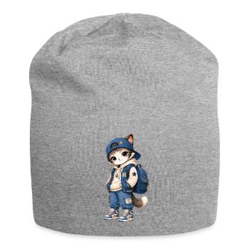 Kitten Streetwear mit blauer Kapuze - Jersey-Beanie - Grau meliert - Vorne