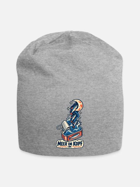 Meer im Kopf – Fische im Dosenmeer - Jersey-Beanie - Grau meliert
