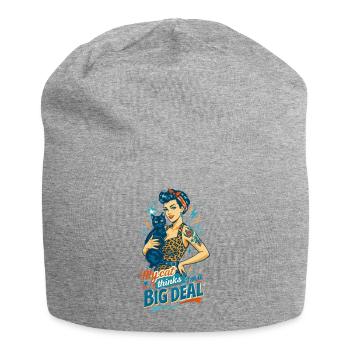 Rockabella mit Katze im Retro Leopard Pin-up Stil - Jersey-Beanie - Grau meliert - Vorne