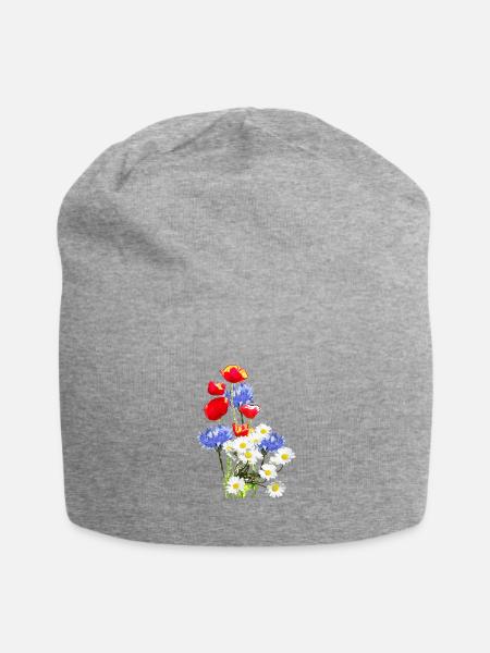 Mohn-Kornblumen-Margerite - Jersey-Beanie - Grau meliert