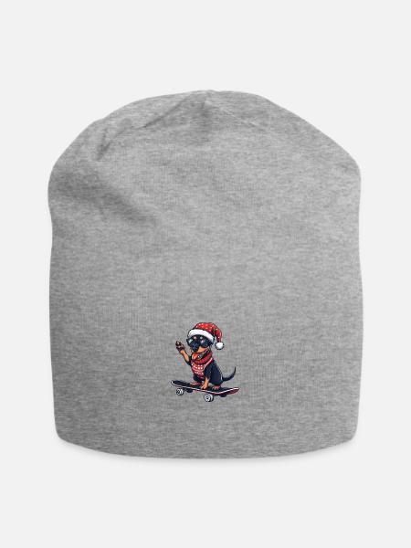 Pinscher Hund Weihnachten Skateboard - Jersey-Beanie - Grau meliert