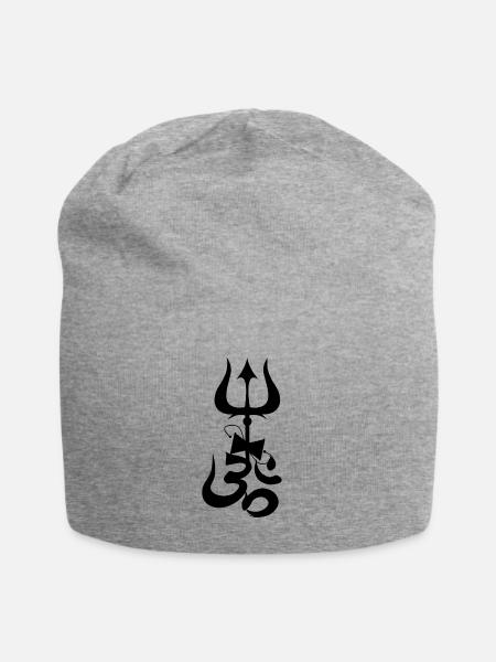 Trishula Shiva Om Trishul schwarzes Thema - Jersey-Beanie - Grau meliert