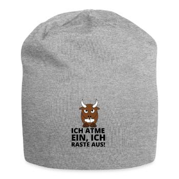 Ich atme ein, ich raste aus! Stier Lustig Sprüche - Jersey-Beanie - Grau meliert - Vorne