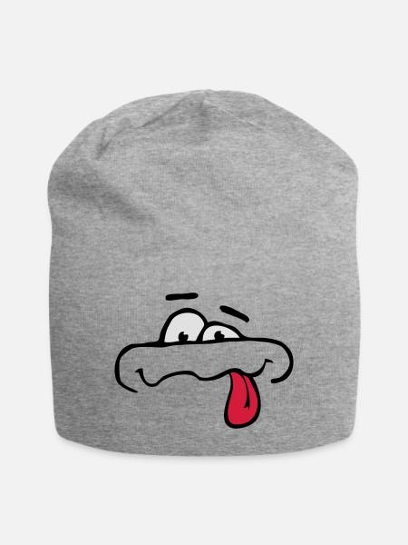Lustiges Comic Cartoon Gesicht Zunge Rausstrecken - Jersey-Beanie - Grau meliert