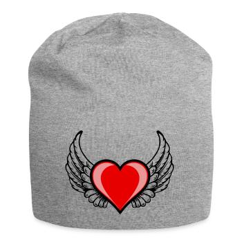 Herz mit Fluegel - Jersey-Beanie - Grau meliert - Vorne