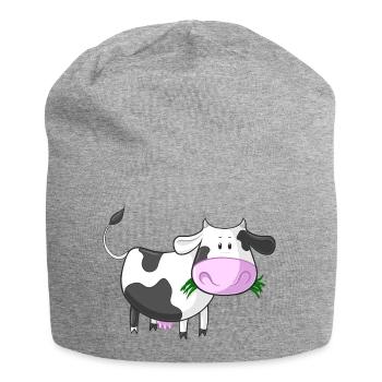 Naschende Comic Kuh - Jersey-Beanie - Grau meliert - Vorne