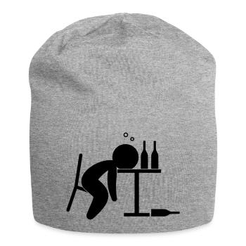 Ein Alkoholiker liegt betrunken auf dem Tisch - Jersey-Beanie - Grau meliert - Vorne