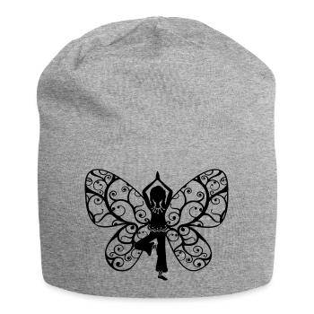 Yoga girl, butterfly wings, fairy, asana, teacher - Jersey Beanie - heather grey - Front