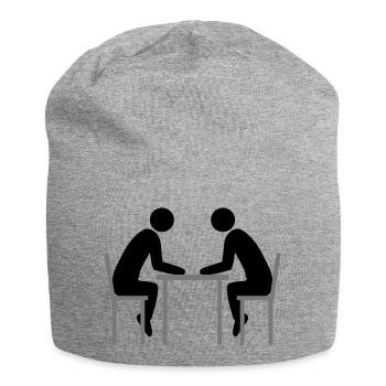 2 freunde team paar buero besprechung reden sitzen - Jersey-Beanie - Grau meliert - Vorne