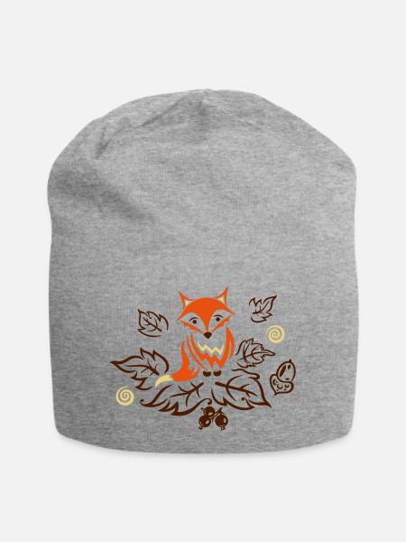 Kleiner Fuchs mit Blättern, Herbst, fox - Jersey-Beanie - Grau meliert