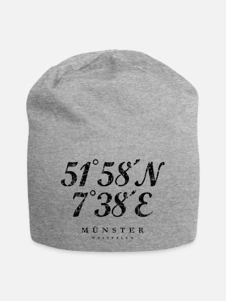 Münster Westfalen Koordinaten (Vintage/Schwarz) - Jersey-Beanie - Grau meliert