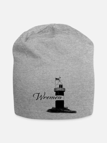 Wremen -Leuchtturm kleiner Preuße - Nordsee - Jersey-Beanie - Grau meliert