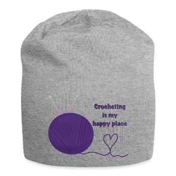 Häkeln ist mein glücklicher Ort - Jersey-Beanie - Grau meliert - Vorne