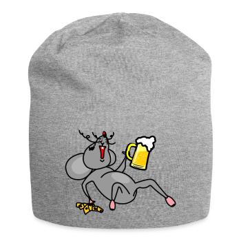 Mouse drunk with beer and cheese - Jersey Beanie - heather grey - Front