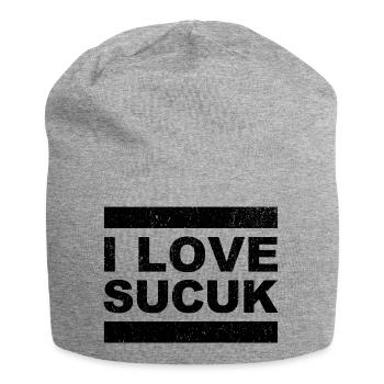 I Love Sucuk Turkish Sausage Garlic Delicious Food - Jersey Beanie - heather grey - Front