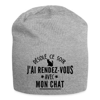 j ai rendez vous avec mon chat / humour chat - Bonnet en jersey - gris chiné - Devant