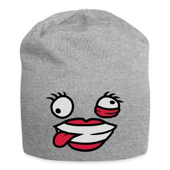 Verrücktes weibliches Comic Gesicht - Jersey-Beanie - Grau meliert - Vorne