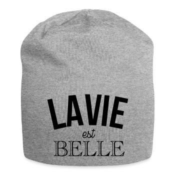 La vie est belle - Bonnet en jersey - gris chiné - Devant