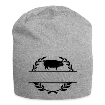 Logo Schwein im Lorbeerkranz - Jersey-Beanie - Grau meliert - Vorne
