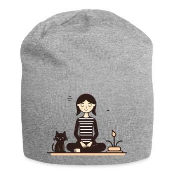 Entspannung mit Katze - Jersey-Beanie - Grau meliert - Vorne