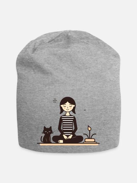 Relaxing with a cat - Jersey Beanie - heather grey