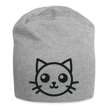 Tête de chat mignon Chat mignon - Bonnet en jersey - gris chiné - Devant