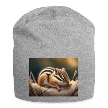 Niedliche Tiere im Winterschlaf – Streifenhörnchen - Jersey-Beanie - Grau meliert - Vorne