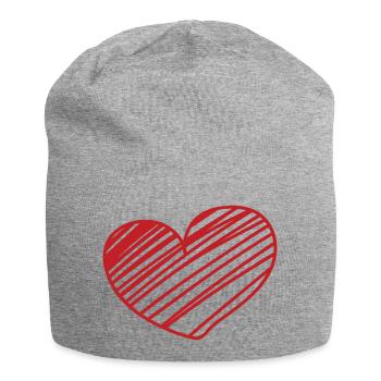 Ich liebe dich, mein Herz. Großes Herz - Jersey-Beanie - Grau meliert - Vorne