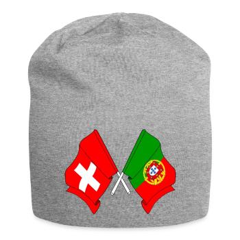 Flagge der Schweiz und Flagge Portugal - Jersey-Beanie - Grau meliert - Vorne