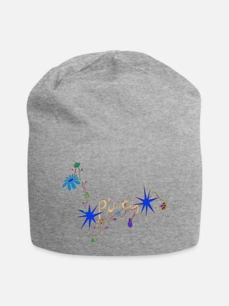 Pisces – Mystische Sternzeichen und Blumen - Jersey-Beanie - Grau meliert