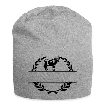 Dairy cow in laurel wreath with space for your own text - Jersey Beanie - heather grey - Front
