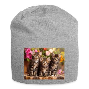 Aimée trio de chatons tachetés en fleurs - Bonnet en jersey - gris chiné - Devant