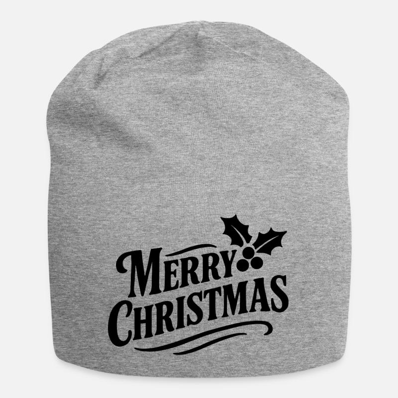 Merry Christmas mit Stechpalmenblättern - Jersey-Beanie - Grau meliert