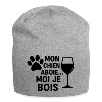 Mon chien aboie moi je bois, humour, cadeau noël - Bonnet en jersey - gris chiné - Devant
