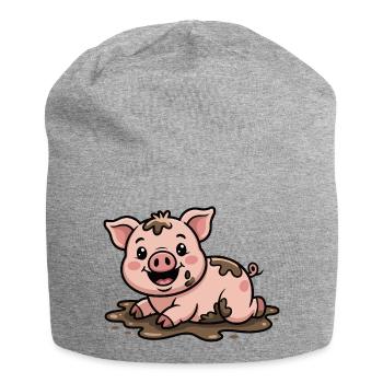 Schweinchen im Schlamm Niedlich - Jersey-Beanie - Grau meliert - Vorne