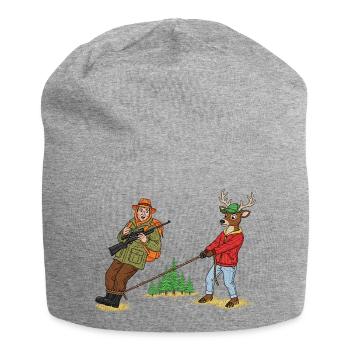 Forest Tug Duo: Hunter & Deer - Jersey Beanie - heather grey - Front