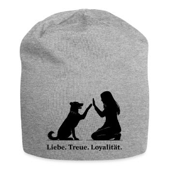 Un high-five sincère : Chien et humain - Bonnet en jersey - gris chiné - Devant