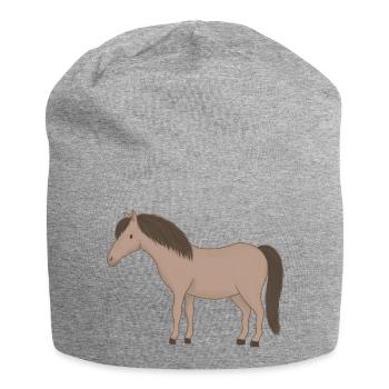 Beige horse with dark mane - Jersey Beanie - heather grey - Front