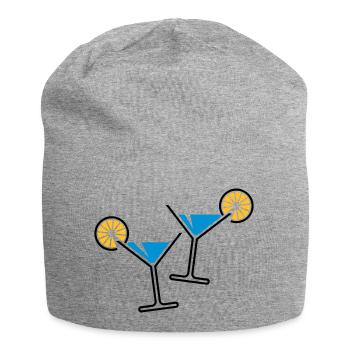 2 Cocktailgläser / Cocktail / Martini + (Hellblau) - Jersey-Beanie - Grau meliert - Vorne