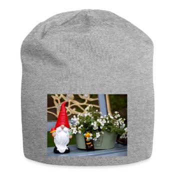 Garden gnome in flower pot - Jersey Beanie - heather grey - Front